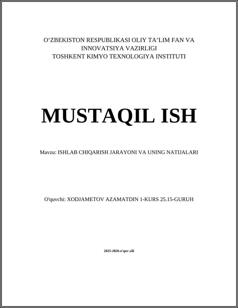 ISHLAB CHIQARISH JARAYONI VA UNING NATIJALARI