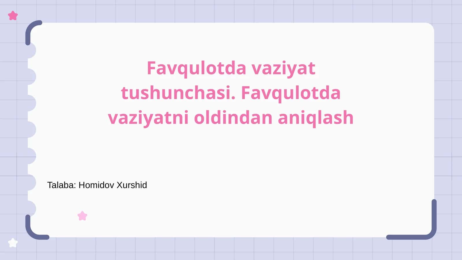 Favqulotda vaziyat tushunchasi. Favqulotda vaziyatni oldindan aniqlash
