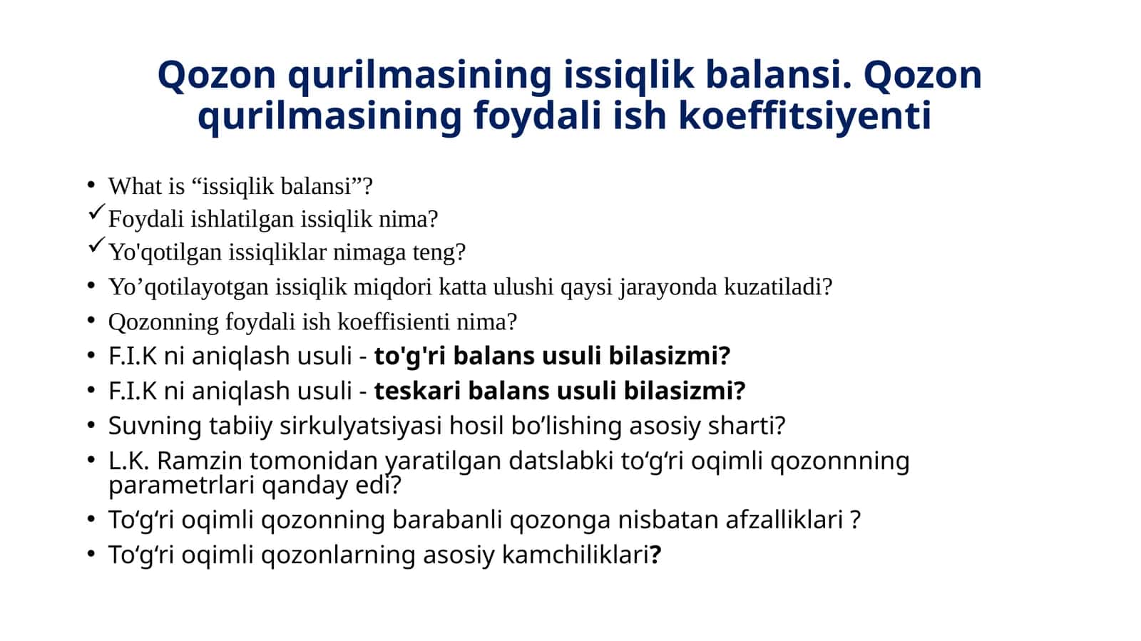 Qozonqurilmasining issiqlik balansi