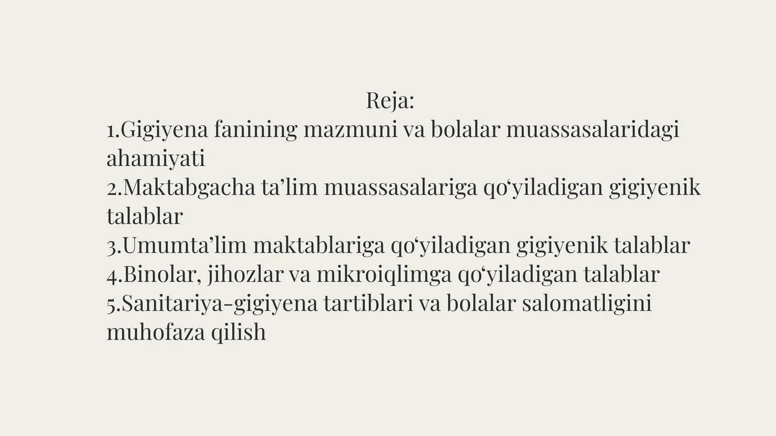 Gigiyena talablari Maktabgacha ta'lim muassasalarida