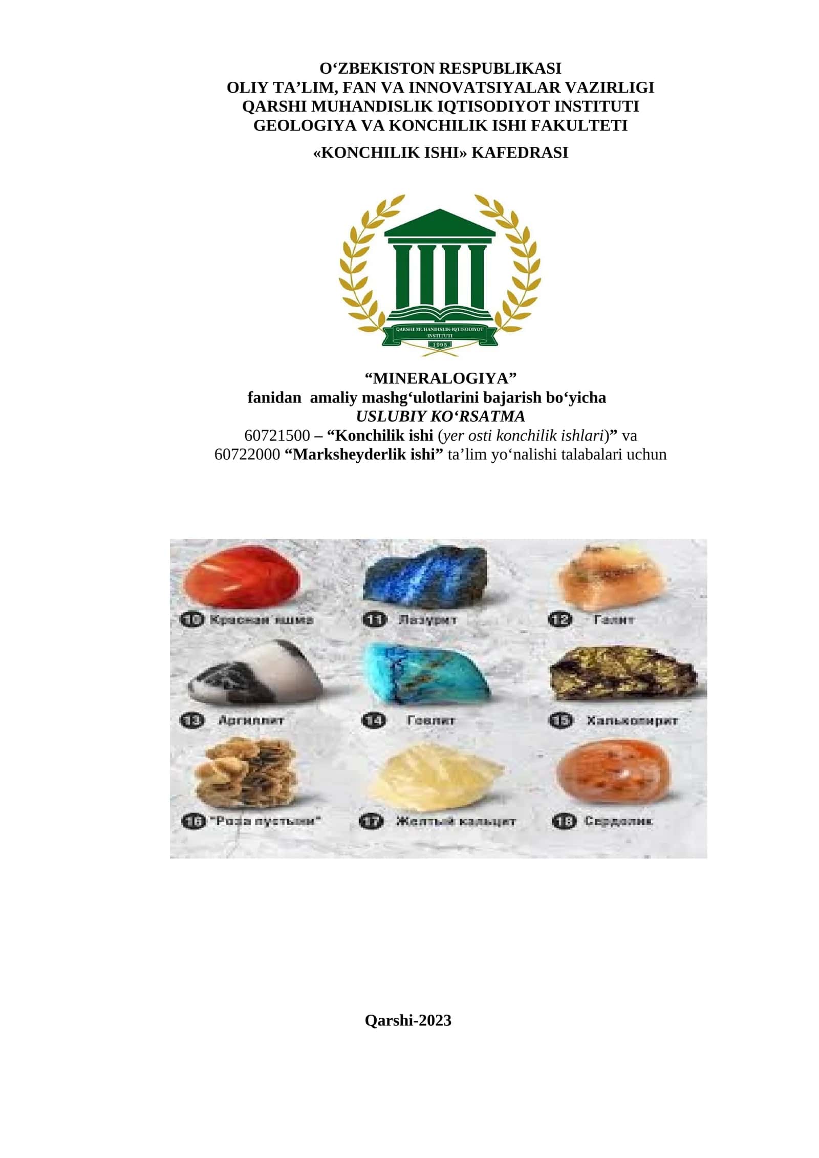 MINERALOGIYA amaliy mashg‘ulotlari