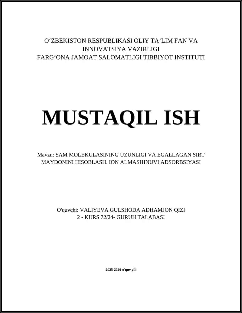 SAM molekulasining uzunligini hisoblash