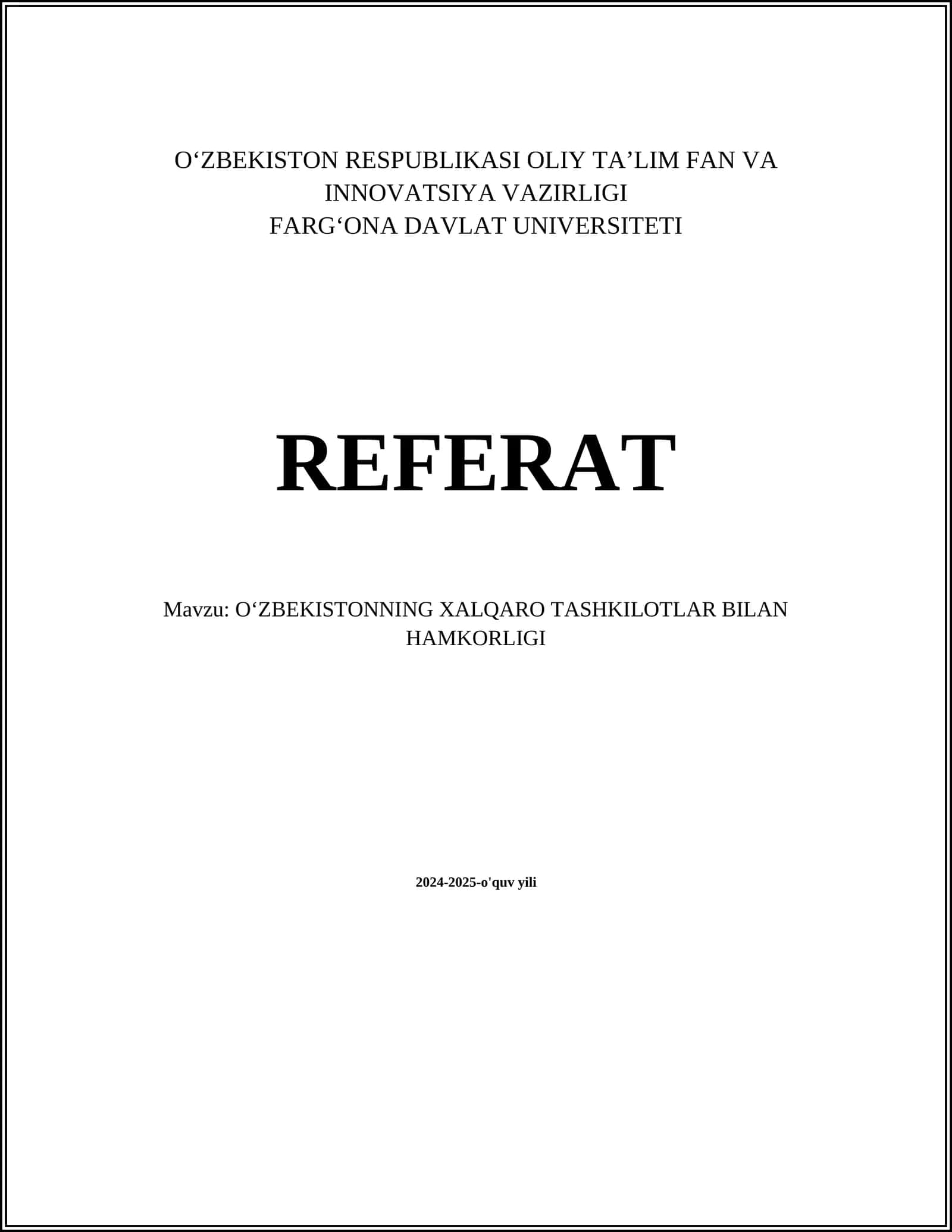 OʻZBEKISTONNING XALQARO TASHKILOTLAR BILAN HAMKORLIGI