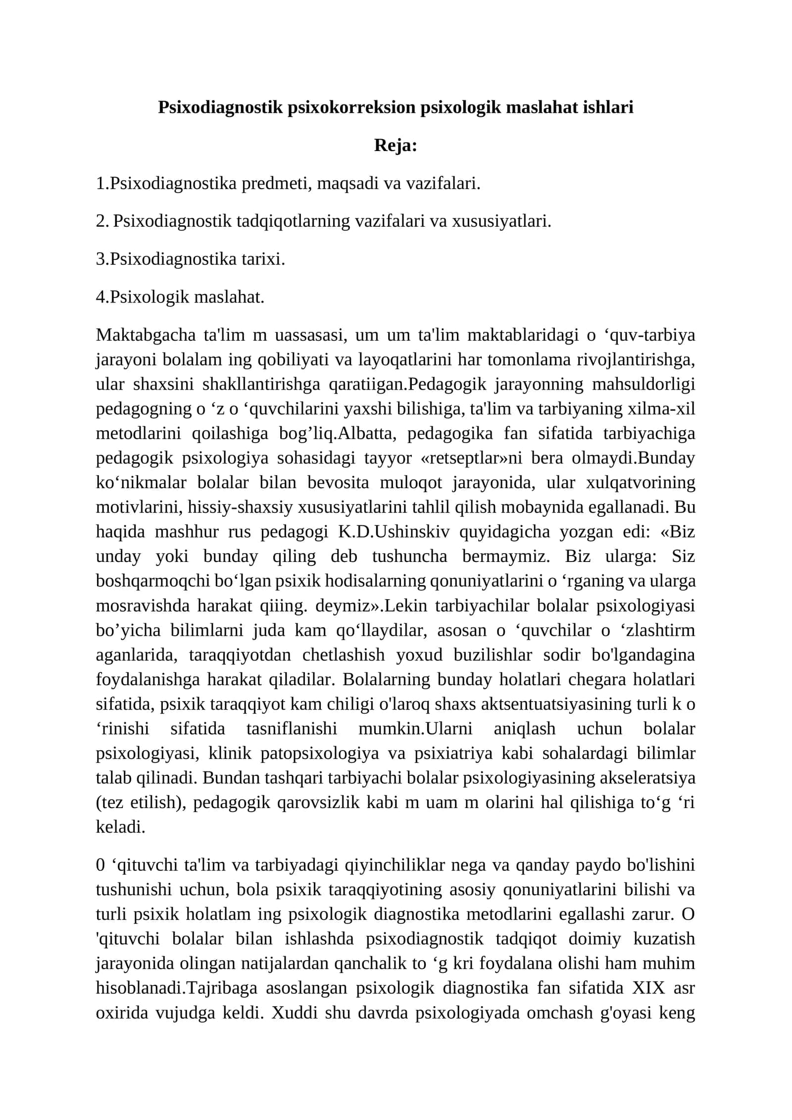 Psixodiagnostik Psixokorreksion Psixologik Maslahat Ishlari