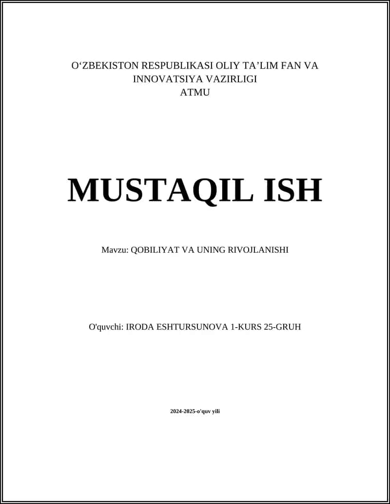 QOBILIYAT VA UNING RIVOJLANISHI