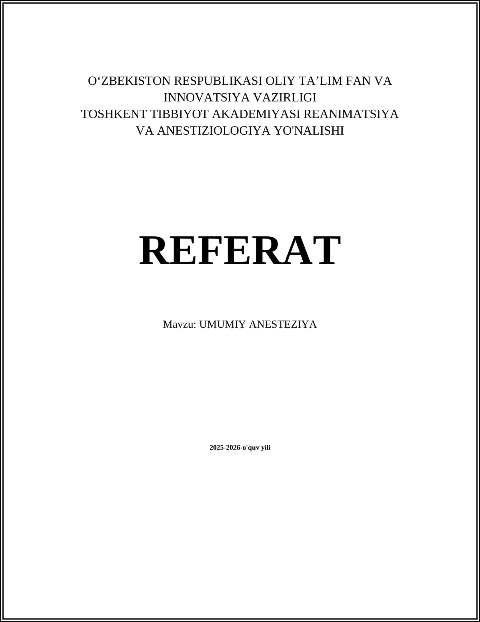 UMUMIY ANESTEZIYA