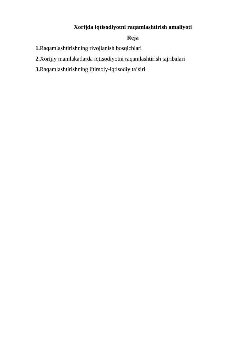Xorijda iqtisodiyotni raqamlashtirish amaliyoti