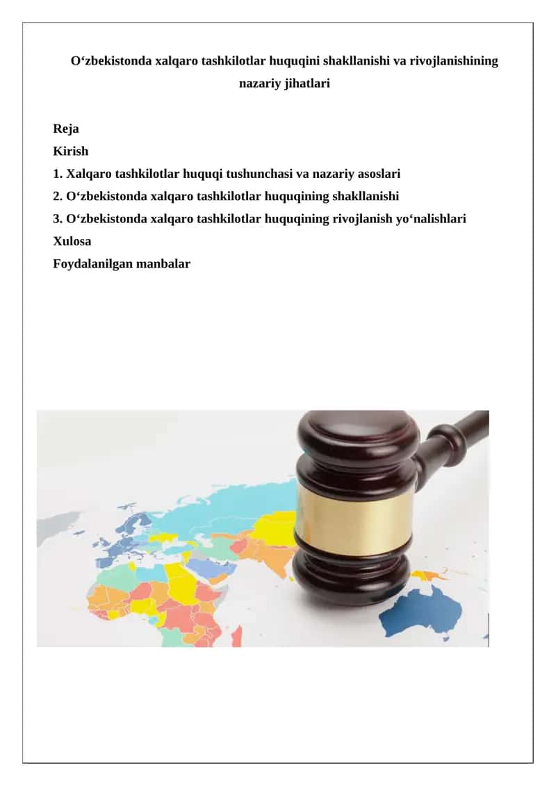 Xalqaro tashkilotlar huquqining shakllanishi va rivojlanishi