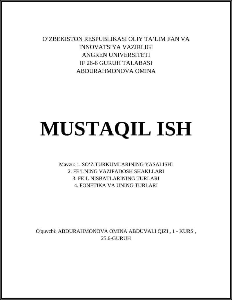 SOʻZ TURKUMLARINING YASALISHI