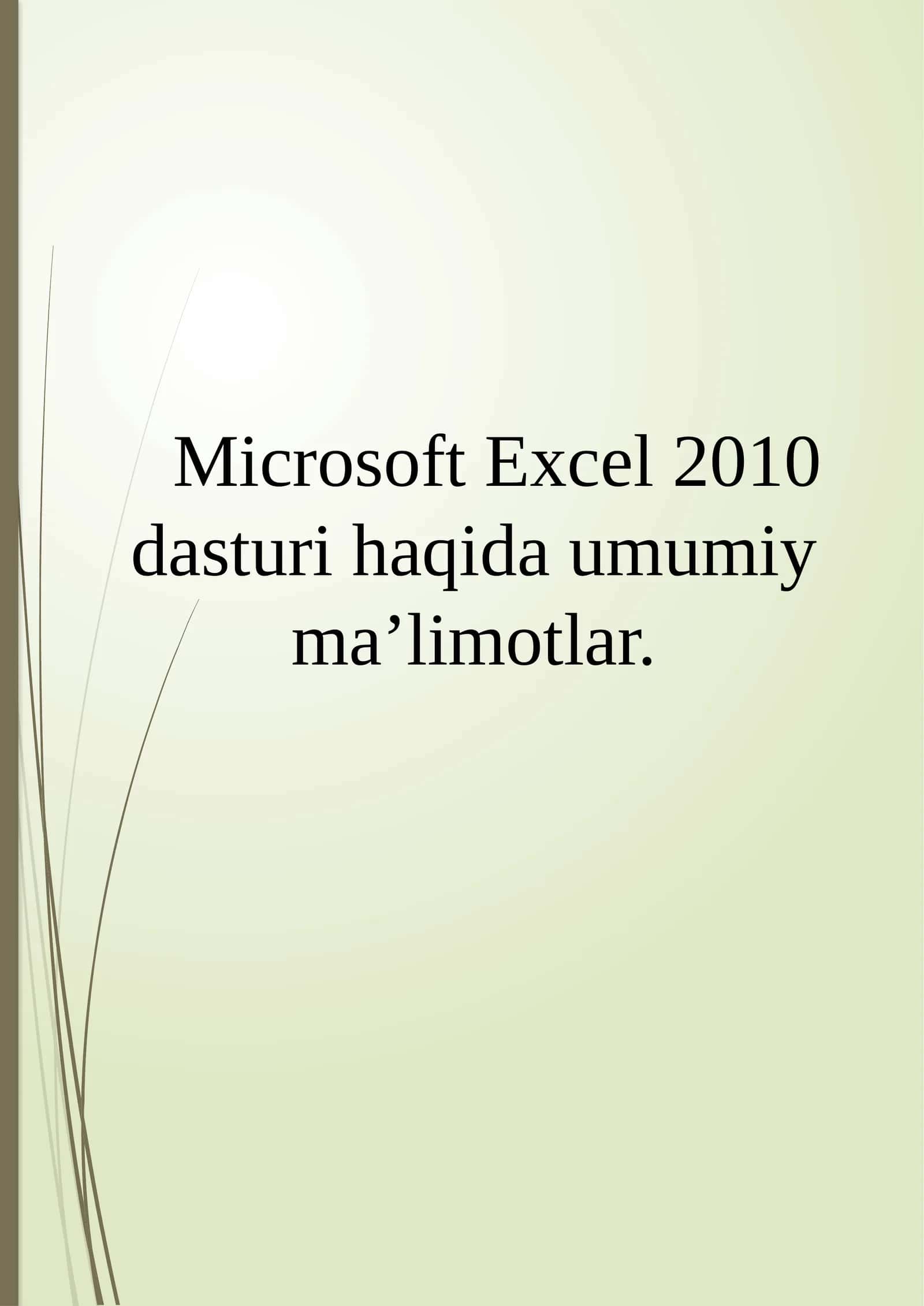 Microsoft Excel 2010 dasturi haqida umumiy ma’lumotlar