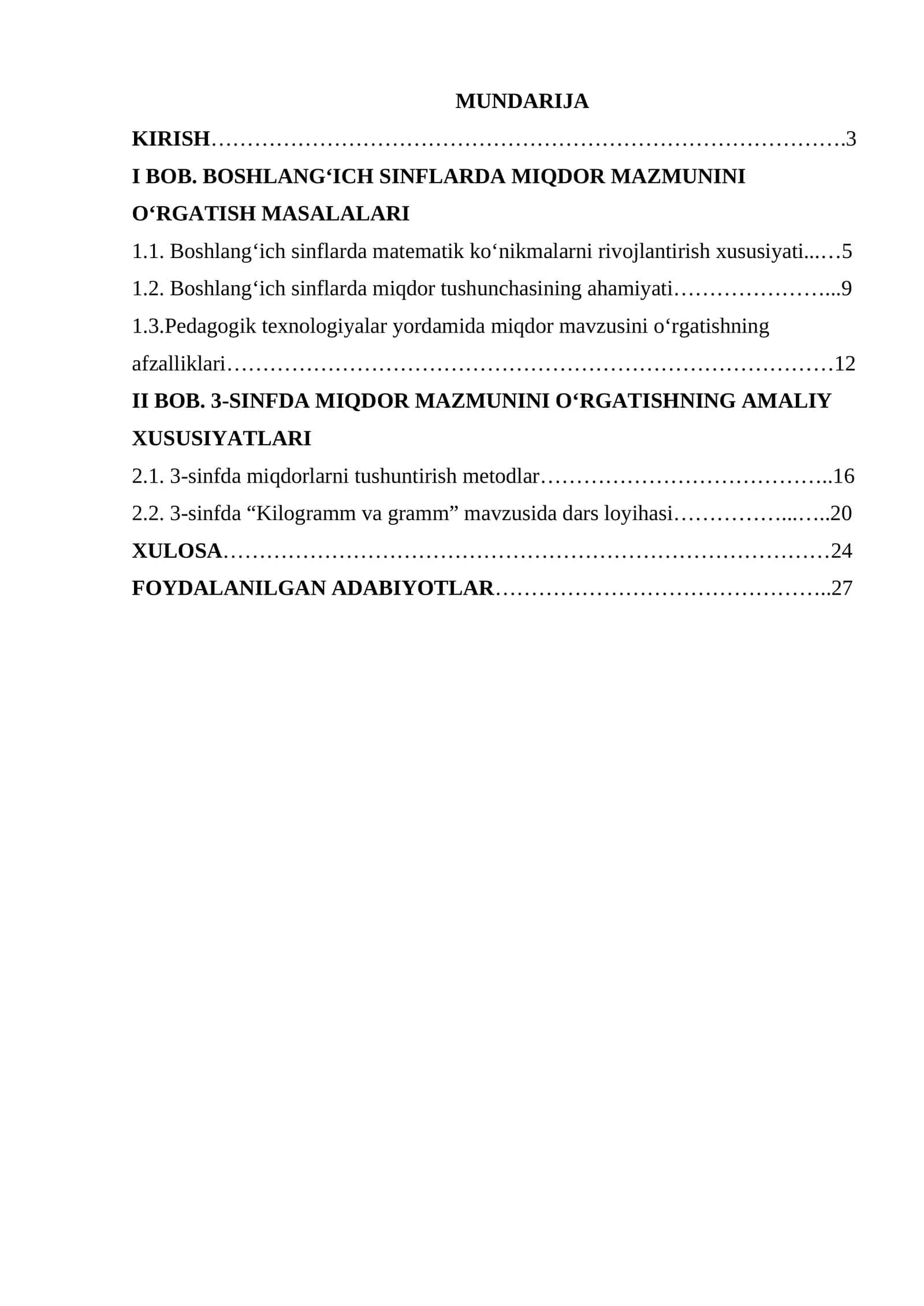 Boshlang’ich sinflarda miqdor mavzusini orgatishda pedagogik texnologiyalardab foydalanish