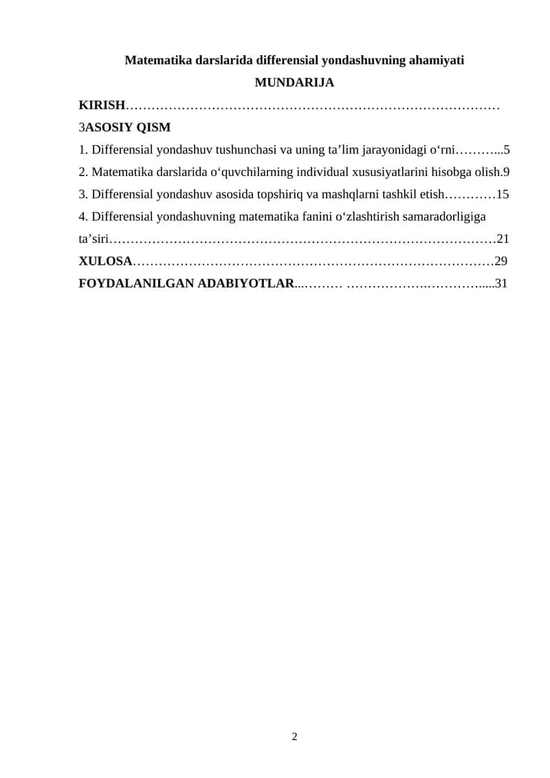 Matematika darslarida differensial yondashuvning ahamiyati