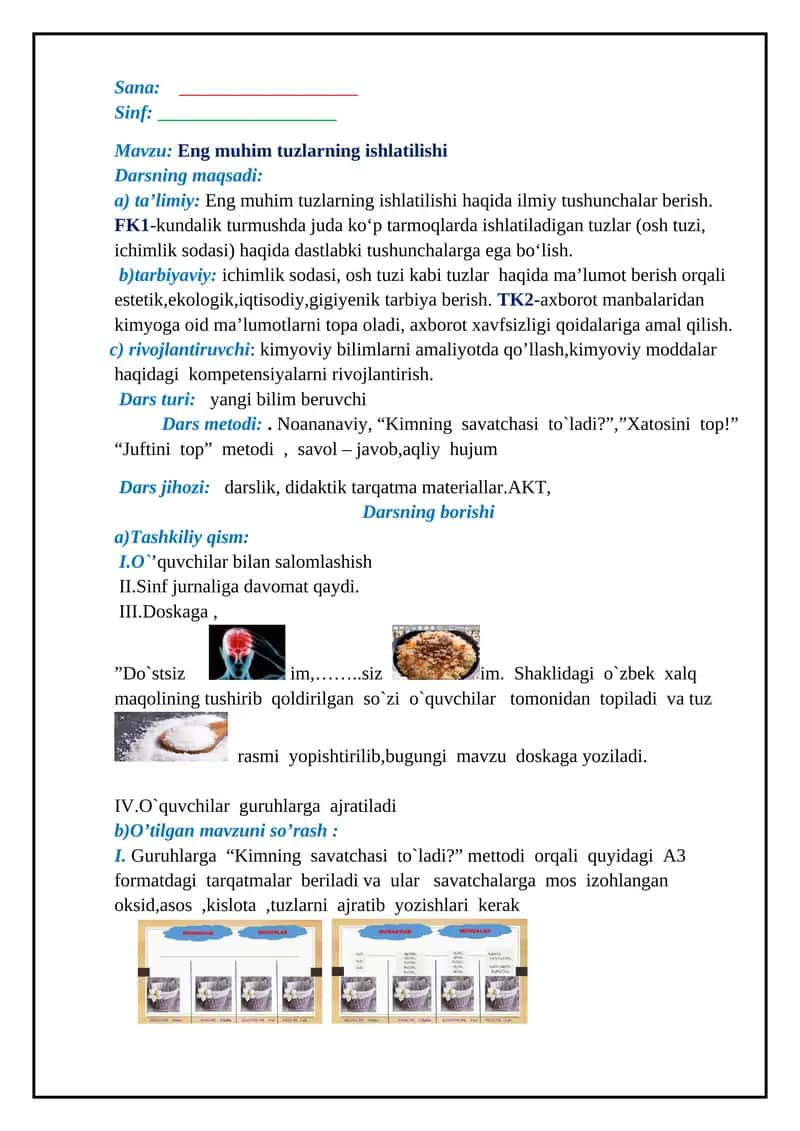Eng muhim tuzlarning ishlatilishi