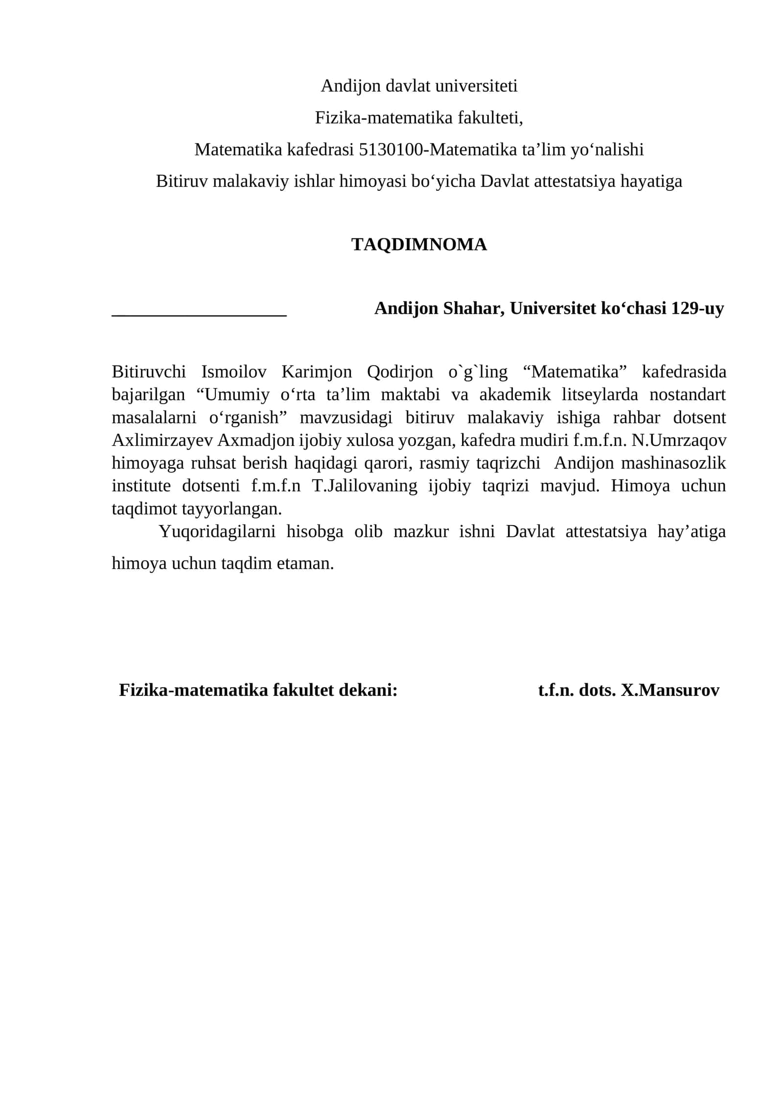 Umumiy o‘rta ta’lim maktabi va akademik litseylarda nostandart masalalarni o‘rganish