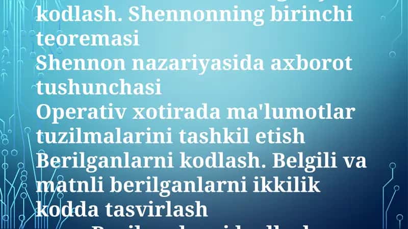 Shannon Nazariyasidagi Ma'lumot Tushunchasi