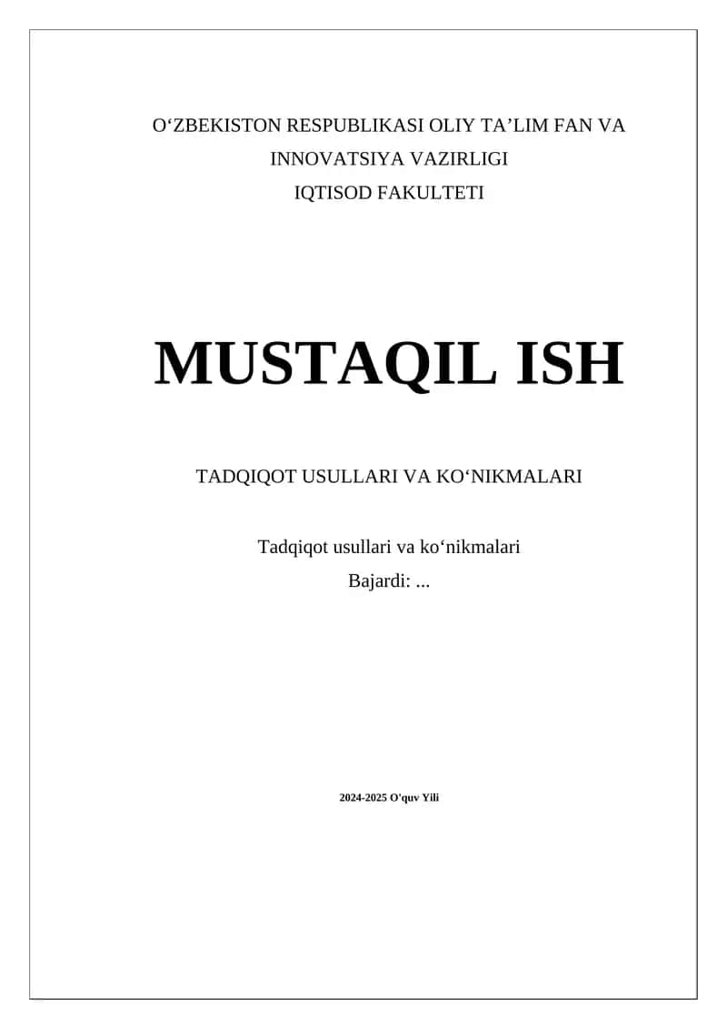 Tadqiqot Usullari va Ko'nikmalari