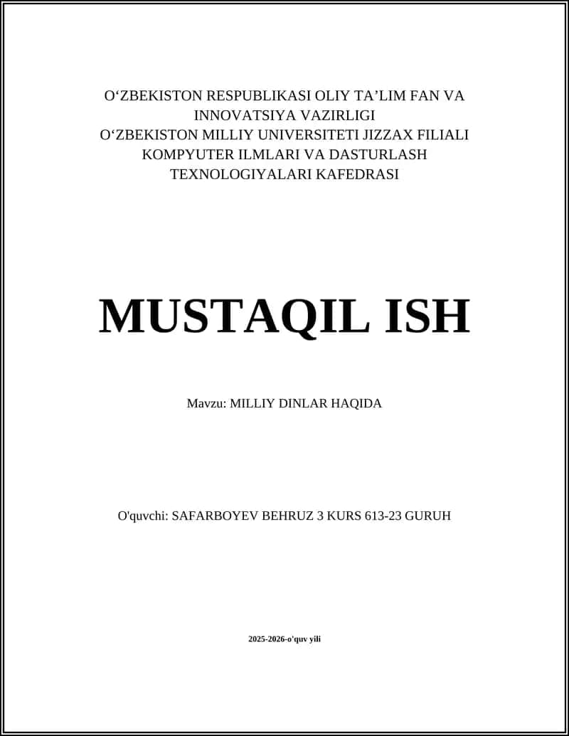 MILLIY DINLAR HAQIDA