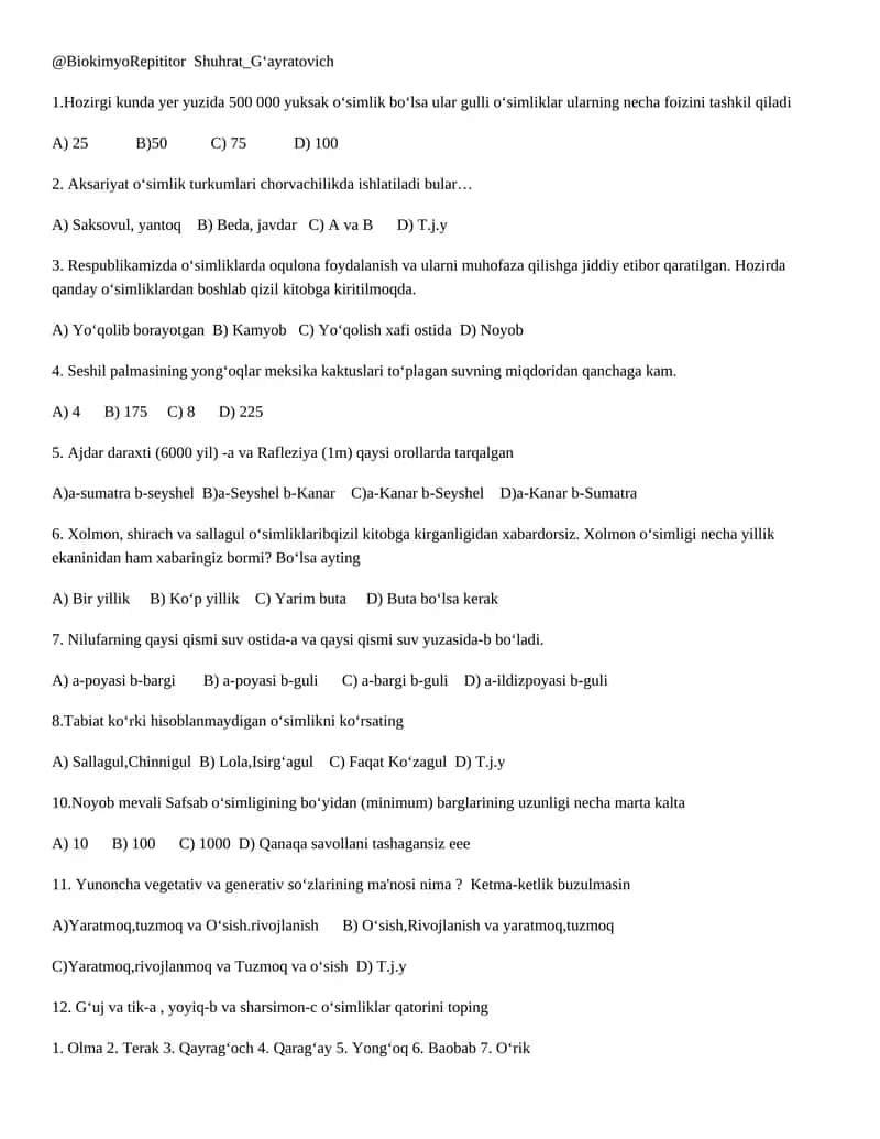 Biokimyo Repititor Shuhrat_G‘ayratovich