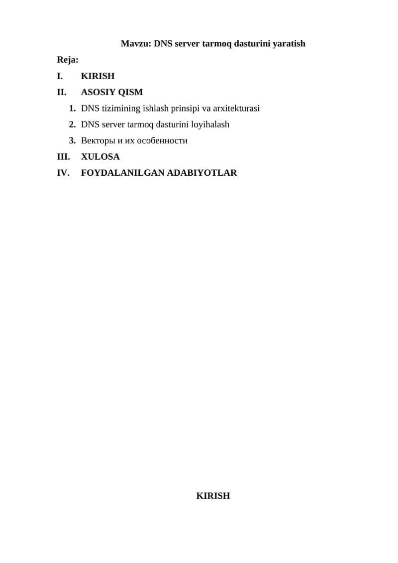 DNS server tarmoq dasturini yaratish