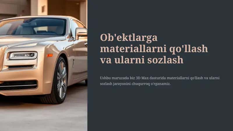 Ob'ektlarga materiallarni qo'llash va ularni sozlash