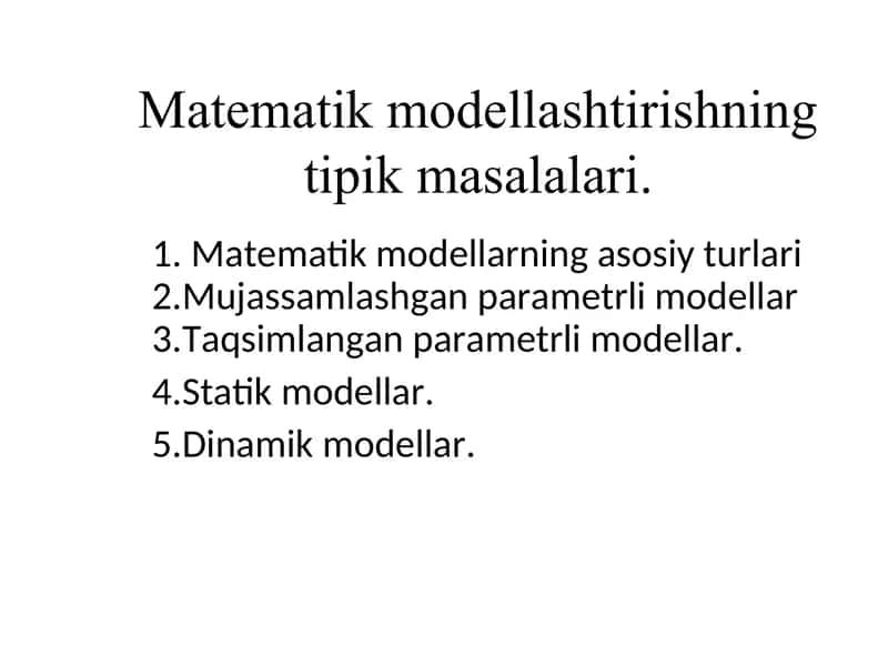Matematik modellashtirishning tipik masalalari