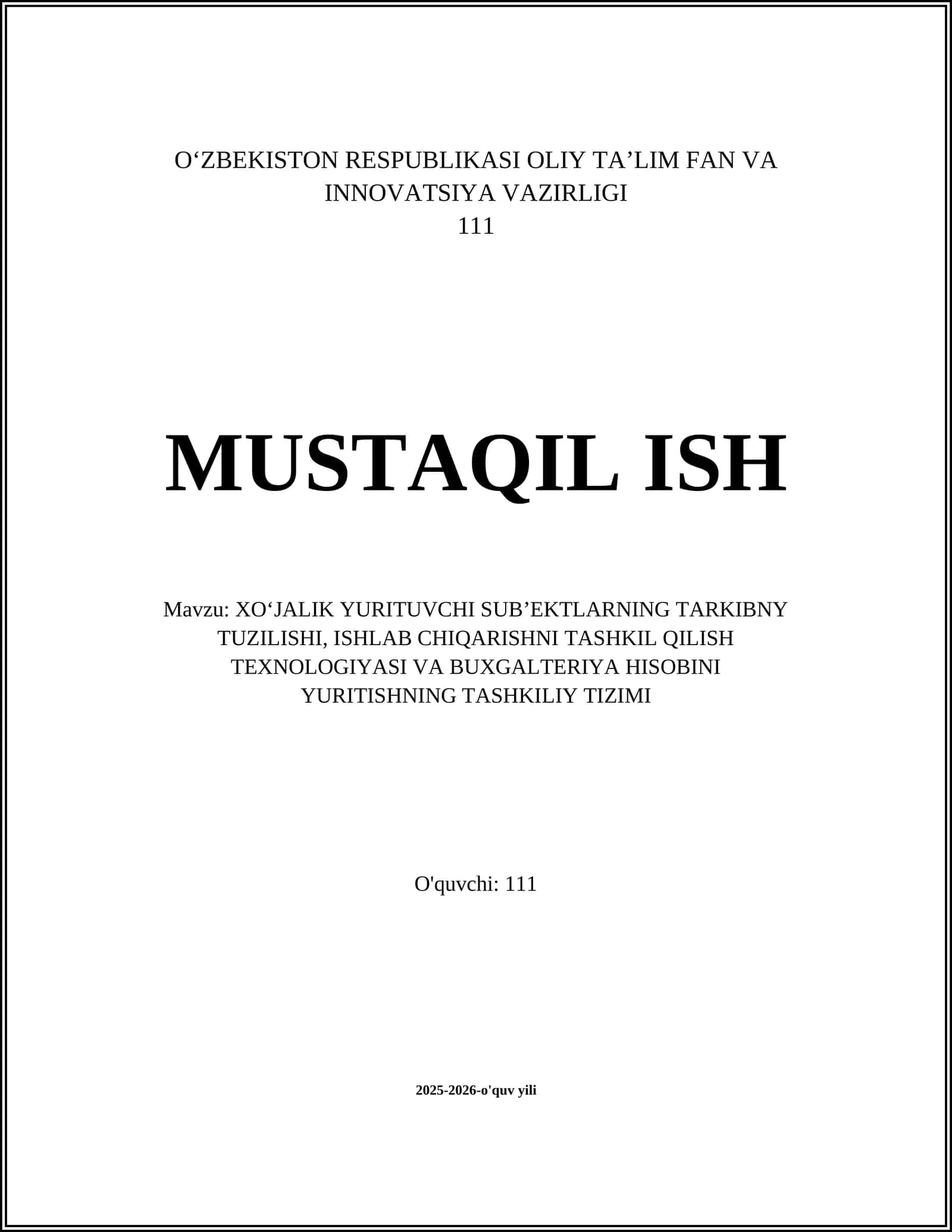 XO‘JALIK YURITUVCHI SUB’EKTLARNING TARKIBNY TUZILISHI, ISHLAB CHIQARISHNI TASHKIL QILISH TEXNOLOGIYASI VA BUXGALTERIYA HISOBINI YURITISHNING TASHKILIY TIZIMI