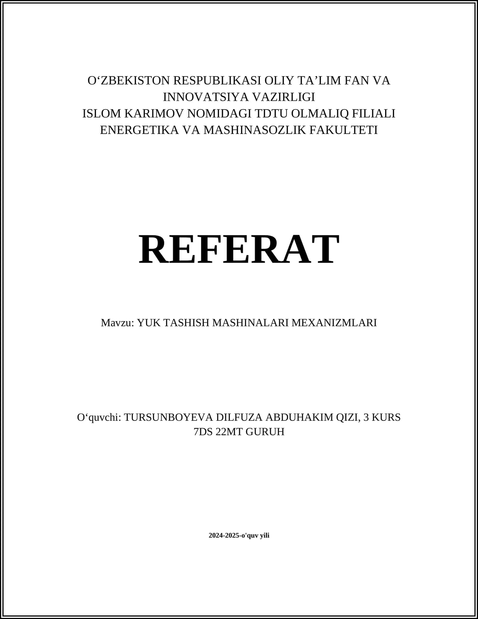 YUK TASHISH MASHINALARI MEXANIZMLARI