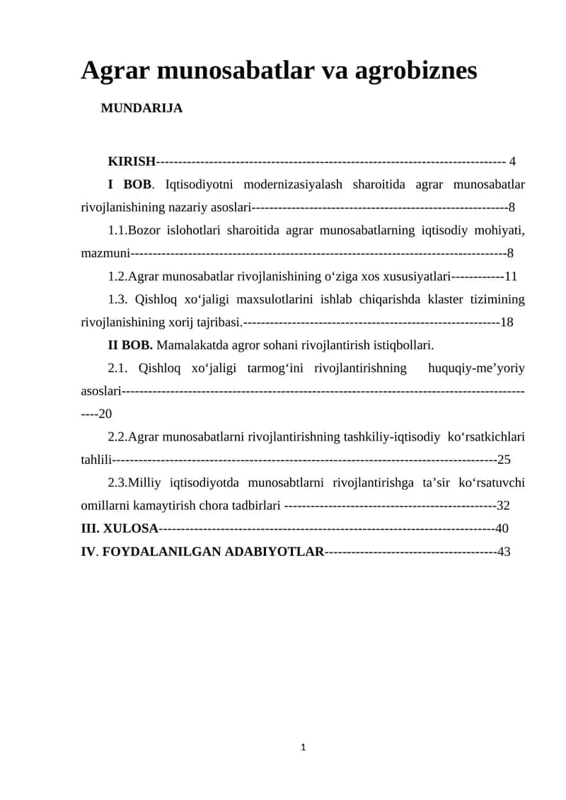 Agrar munosabatlar va agrobiznes