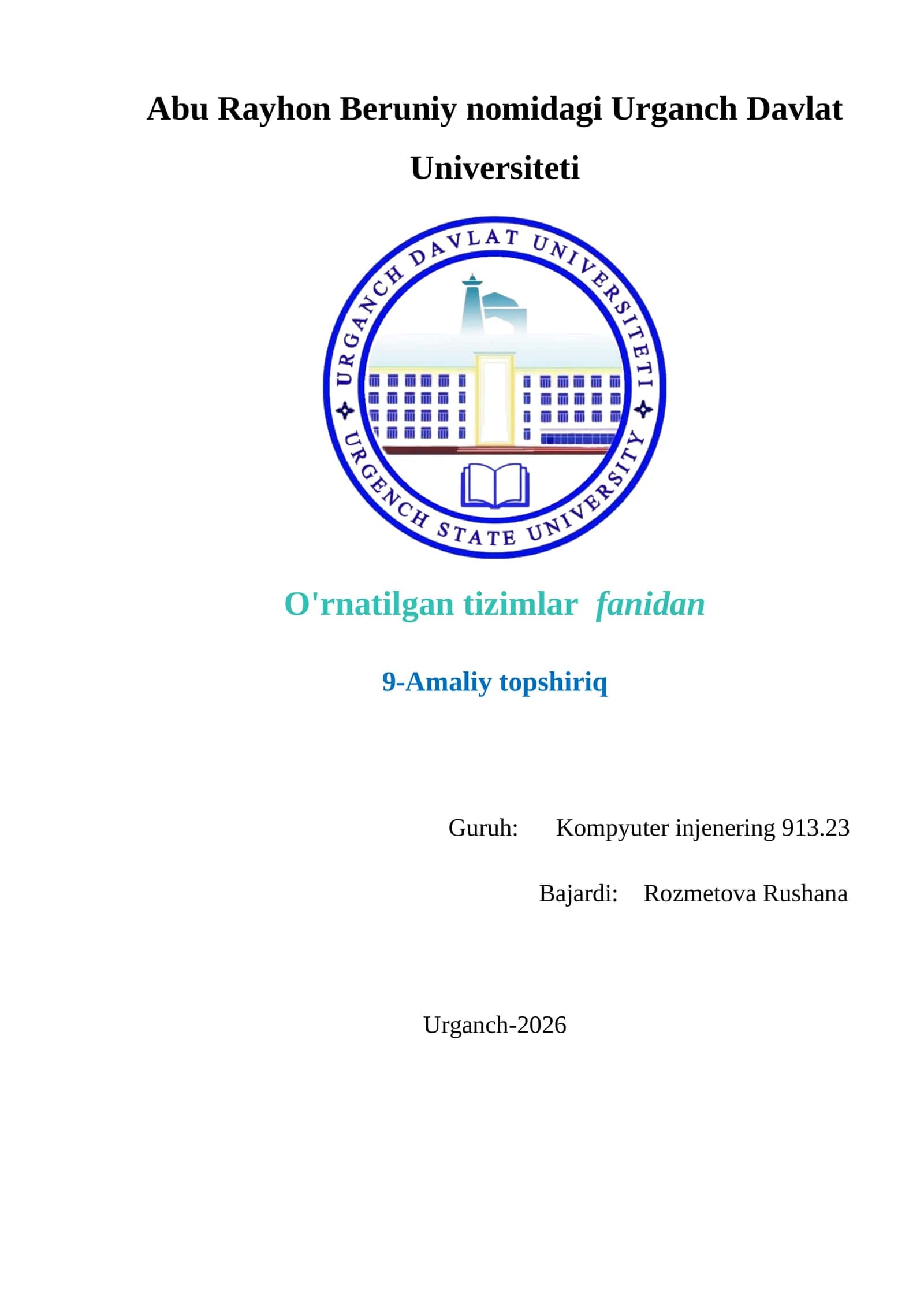Amaliyot ishi №9: Fotoqarshilik. Yorug‘lik diodlarini yoqish yoki o‘chirish orqali yorug‘lik darajasiga ishlov berish