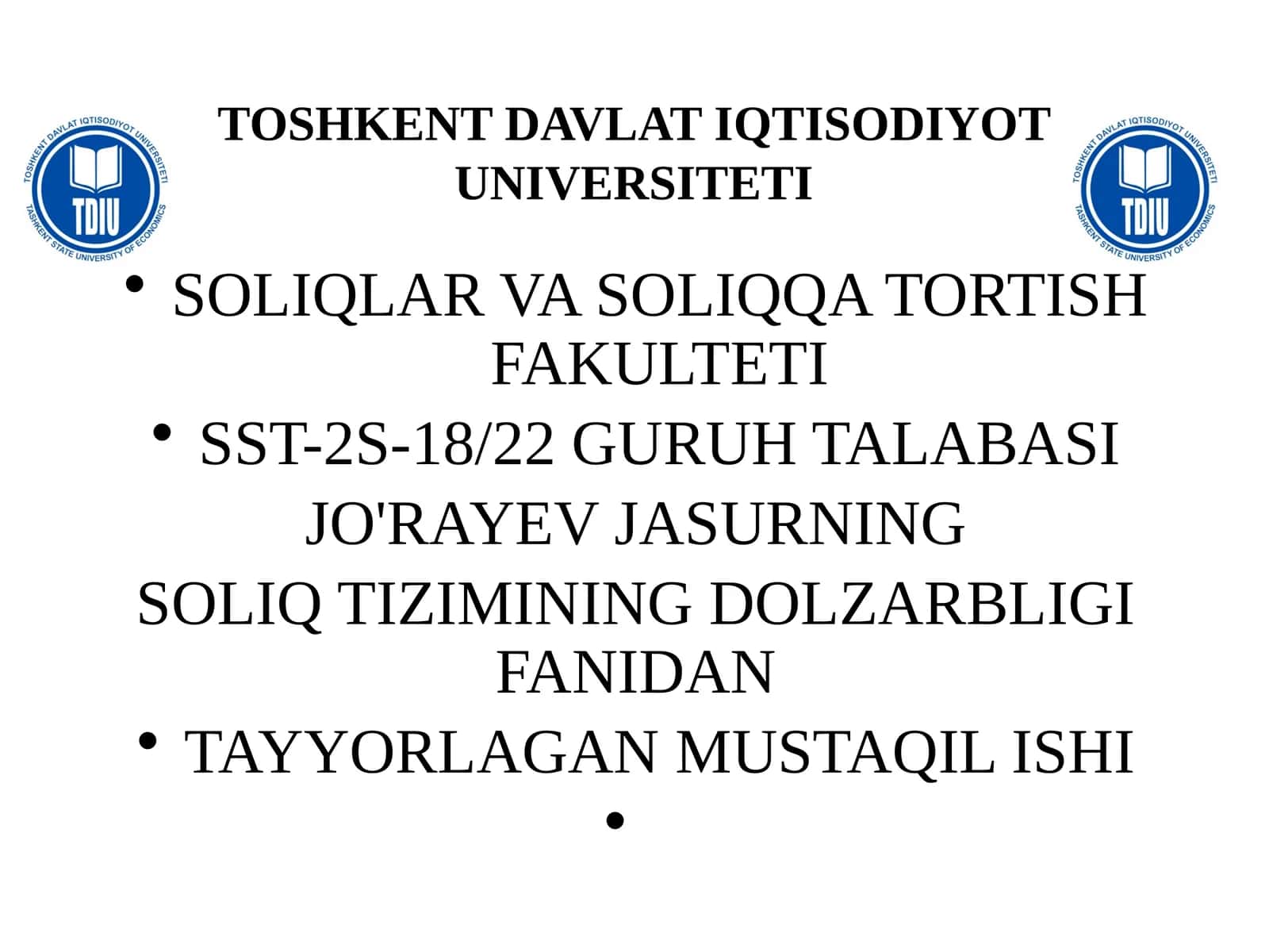 SOLIQ TIZIMINING DOLZARBLIGI FANIDAN TAYYORLAGAN MUSTAQIL ISHI