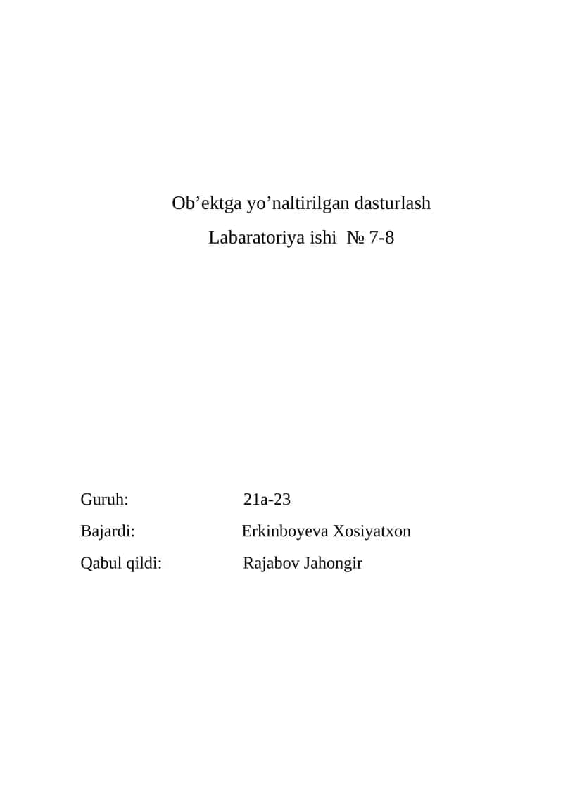 Ob’ektga yo’naltirilgan dasturlash