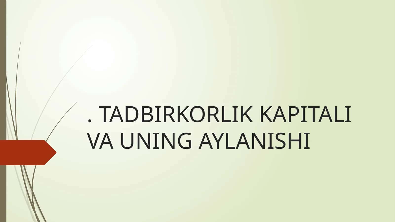 TADBIRKORLIK KAPITALI VA UNING AYLANISHI