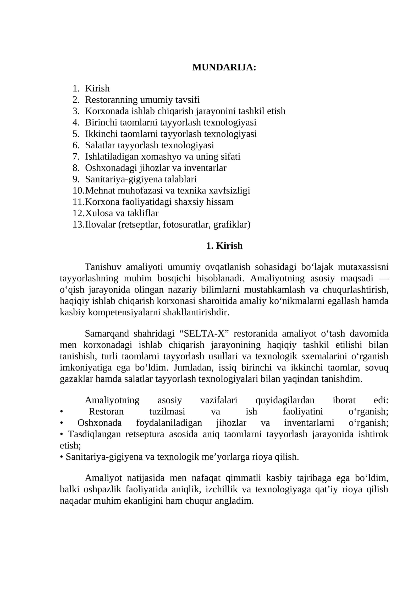 “SELTA-X” da amaliyot hisoboti