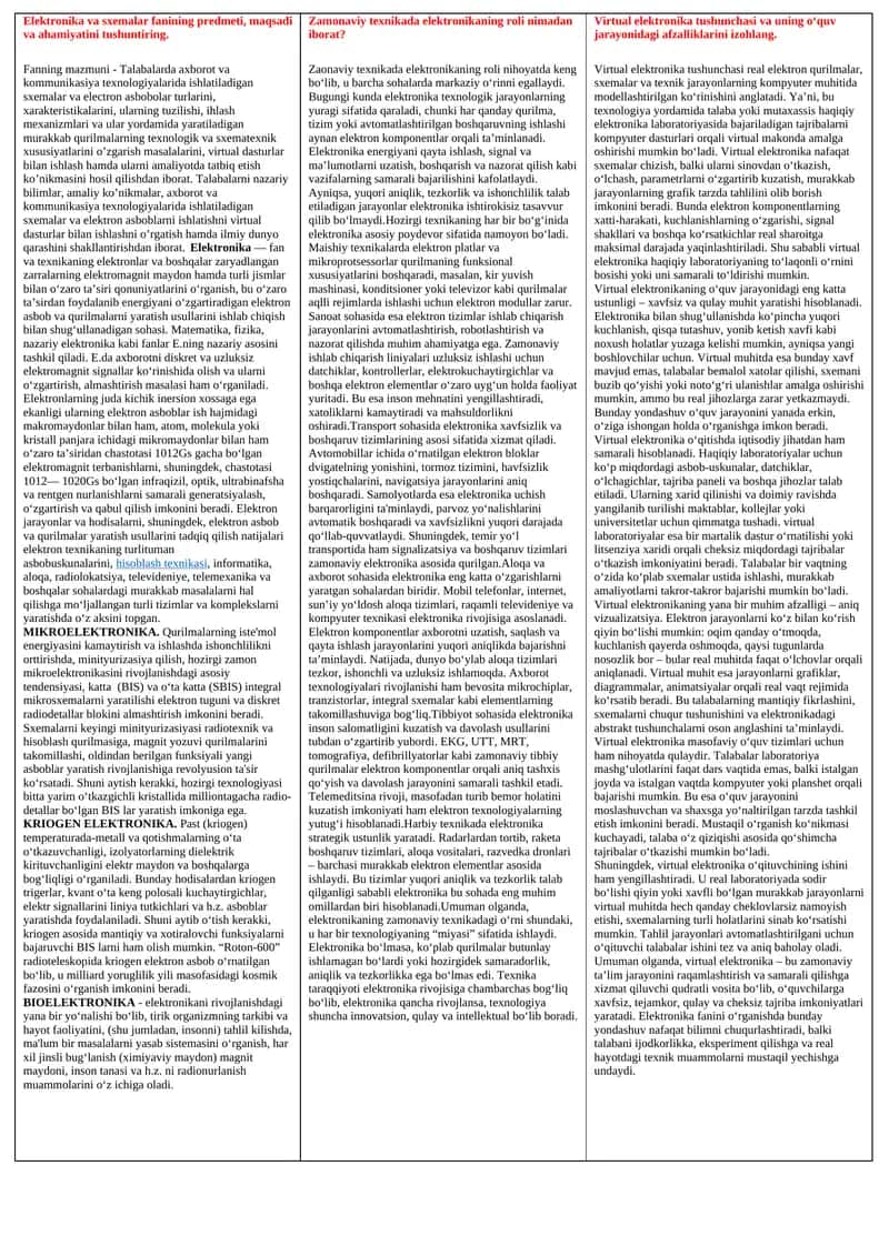 Elektronika va sxemalar fanining predmeti, maqsadi va ahamiyatini tushuntiring