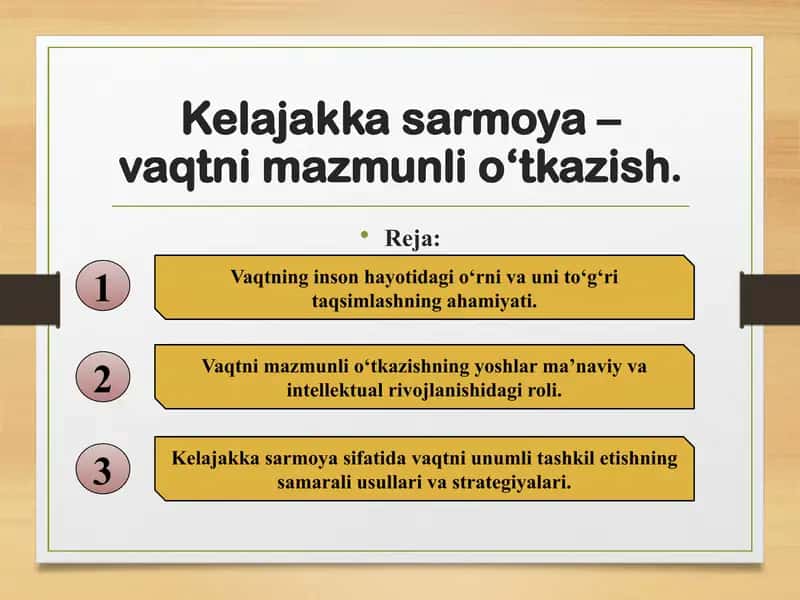 Kelajakka sarmoya – vaqtni mazmunli o‘tkazish