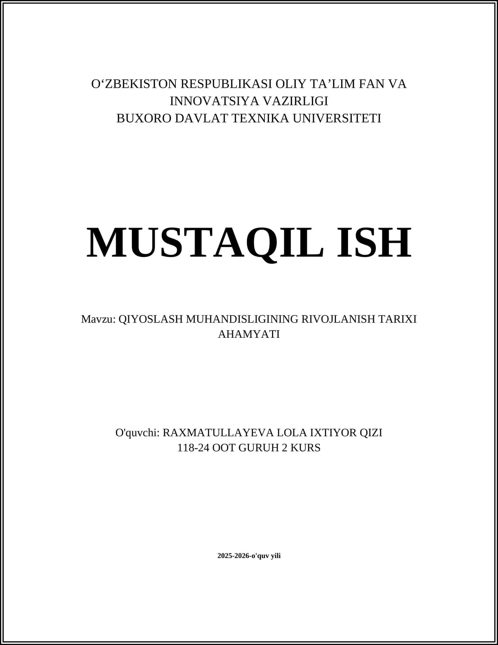 QIYOSLASH MUHANDISLIGINING RIVOJLANISH TARIXI AHAMYATI