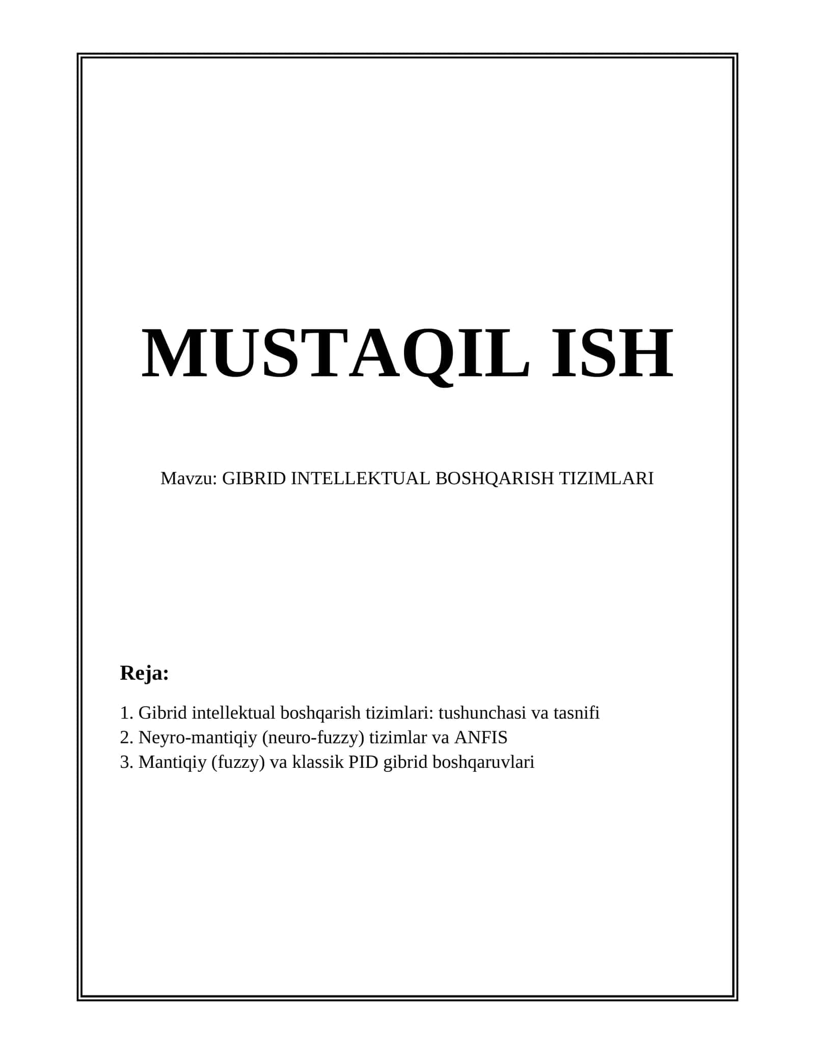GIBRID INTELLEKTUAL BOSHQARISH TIZIMLARI