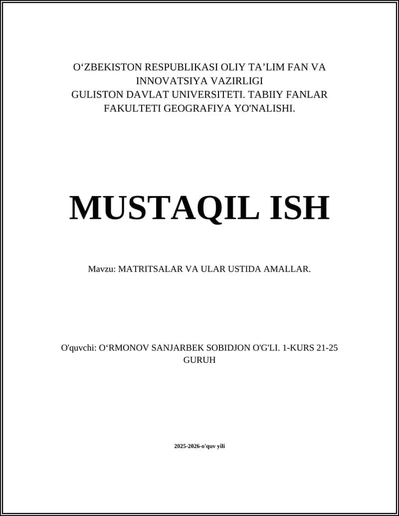MATRITSALAR VA ULAR USTIDA AMALLAR