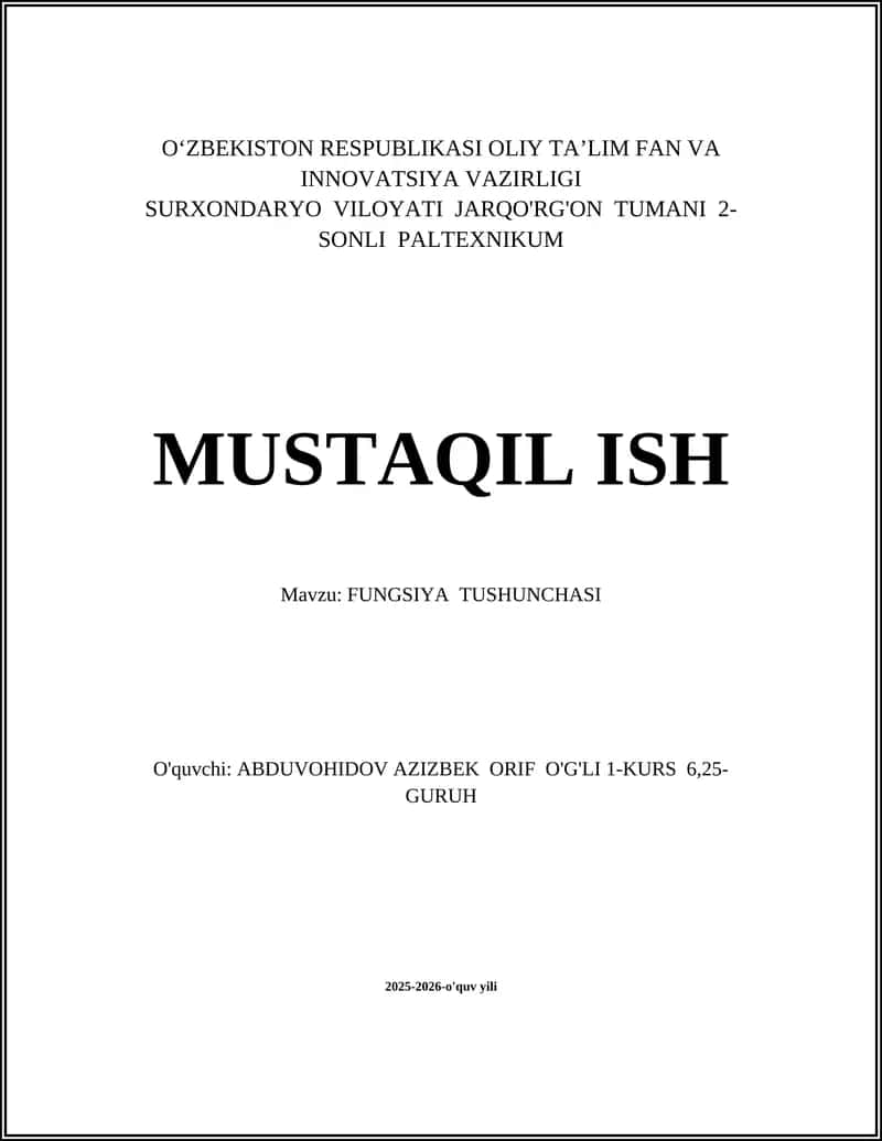 FUNGSIYA TUSHUNCHASI
