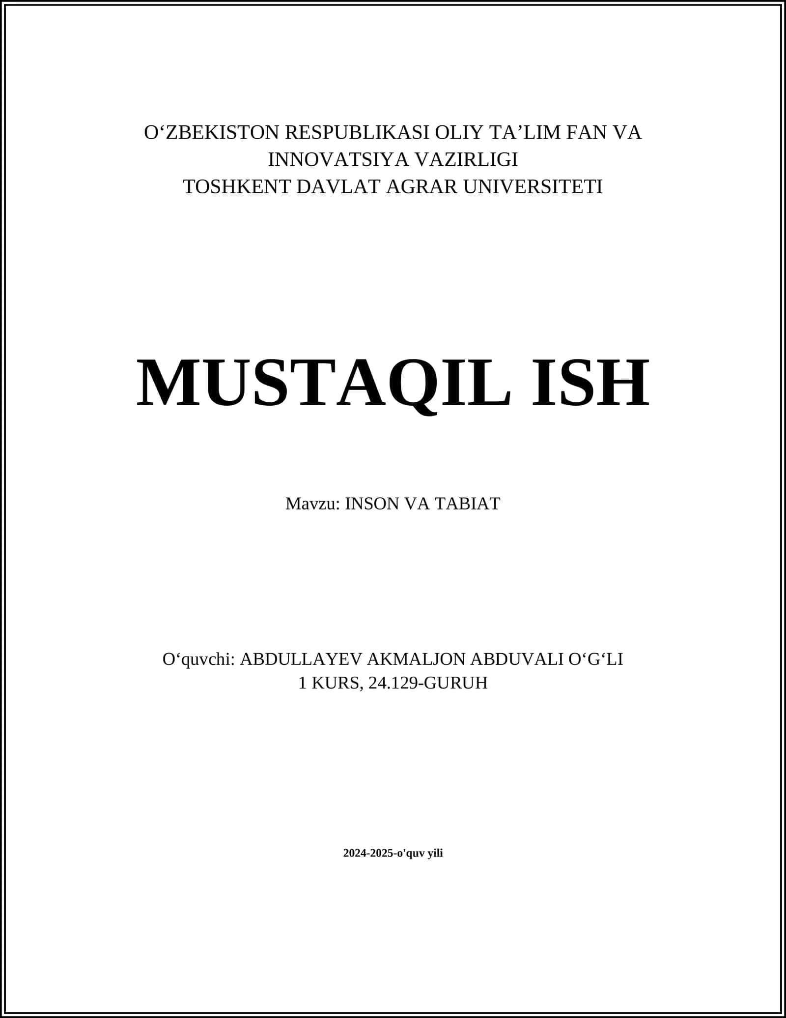 INSON VA TABIAT