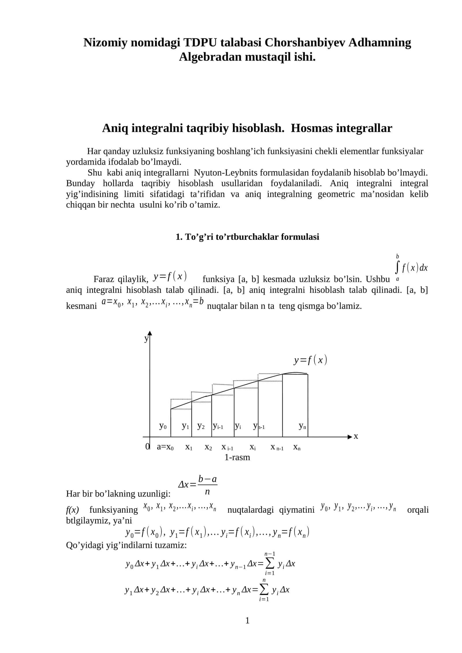 Algebradan mustaqil ish