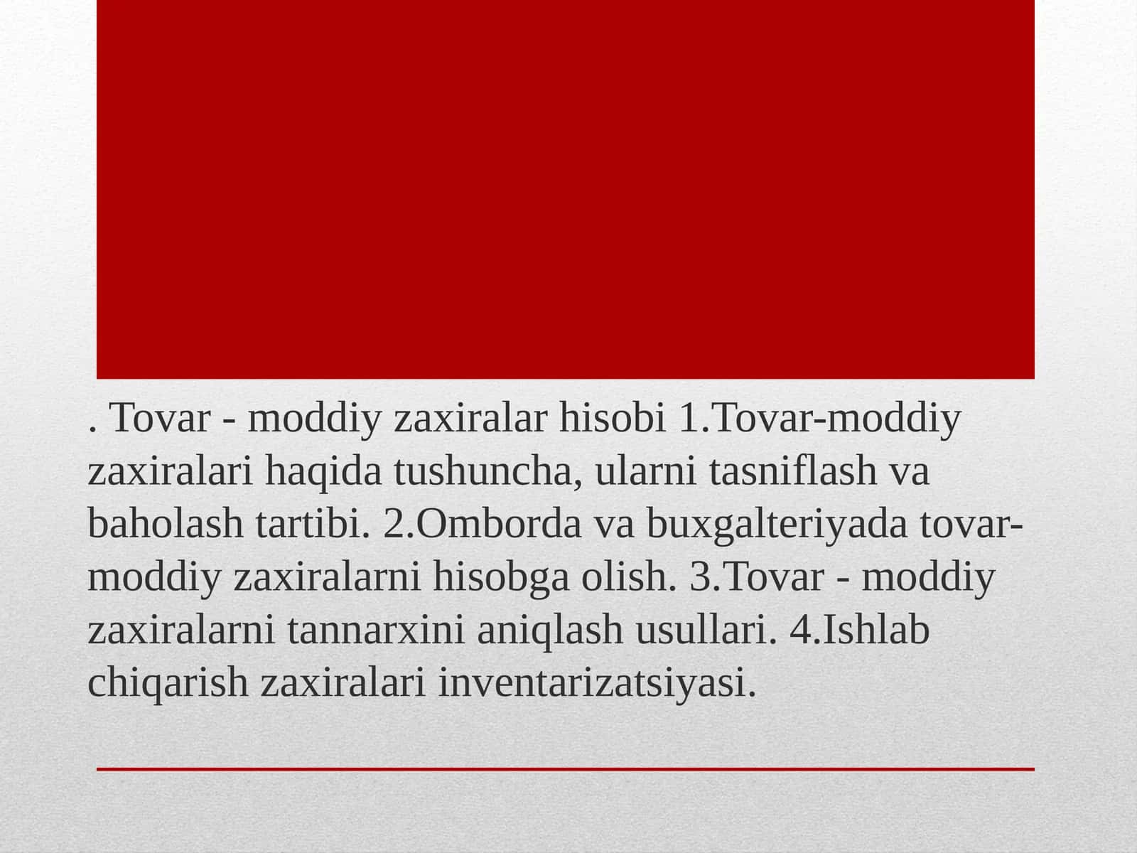 Tovar - Moddiy Zaxiralar
