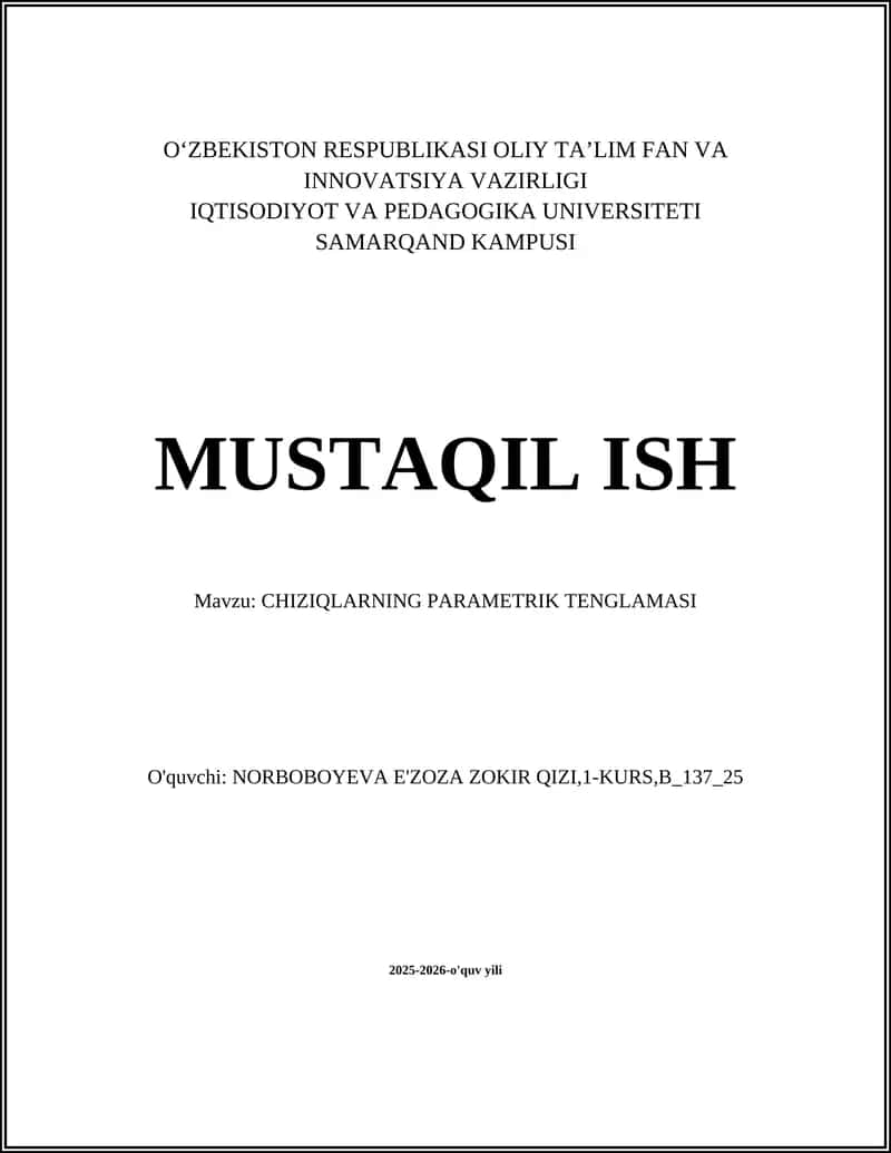 CHIZIQLARNING PARAMETRIK TENGLAMASI
