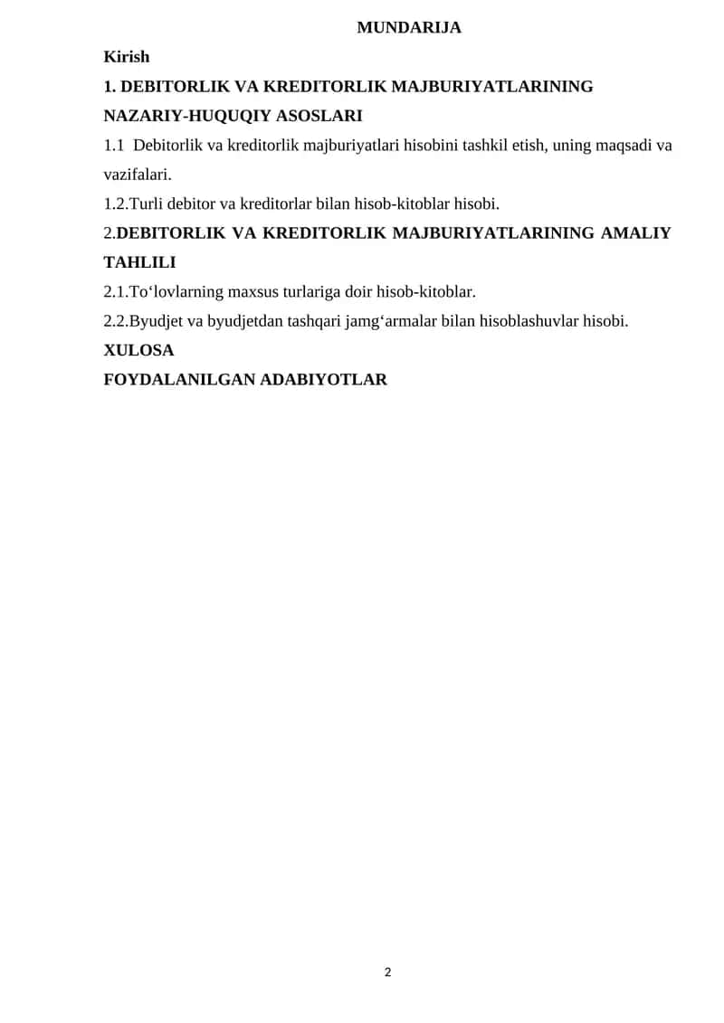 DEBITORLIK VA KREDITORLIK MAJBURIYATLARINING NAZARIY-HUQUQIY ASOSLARI