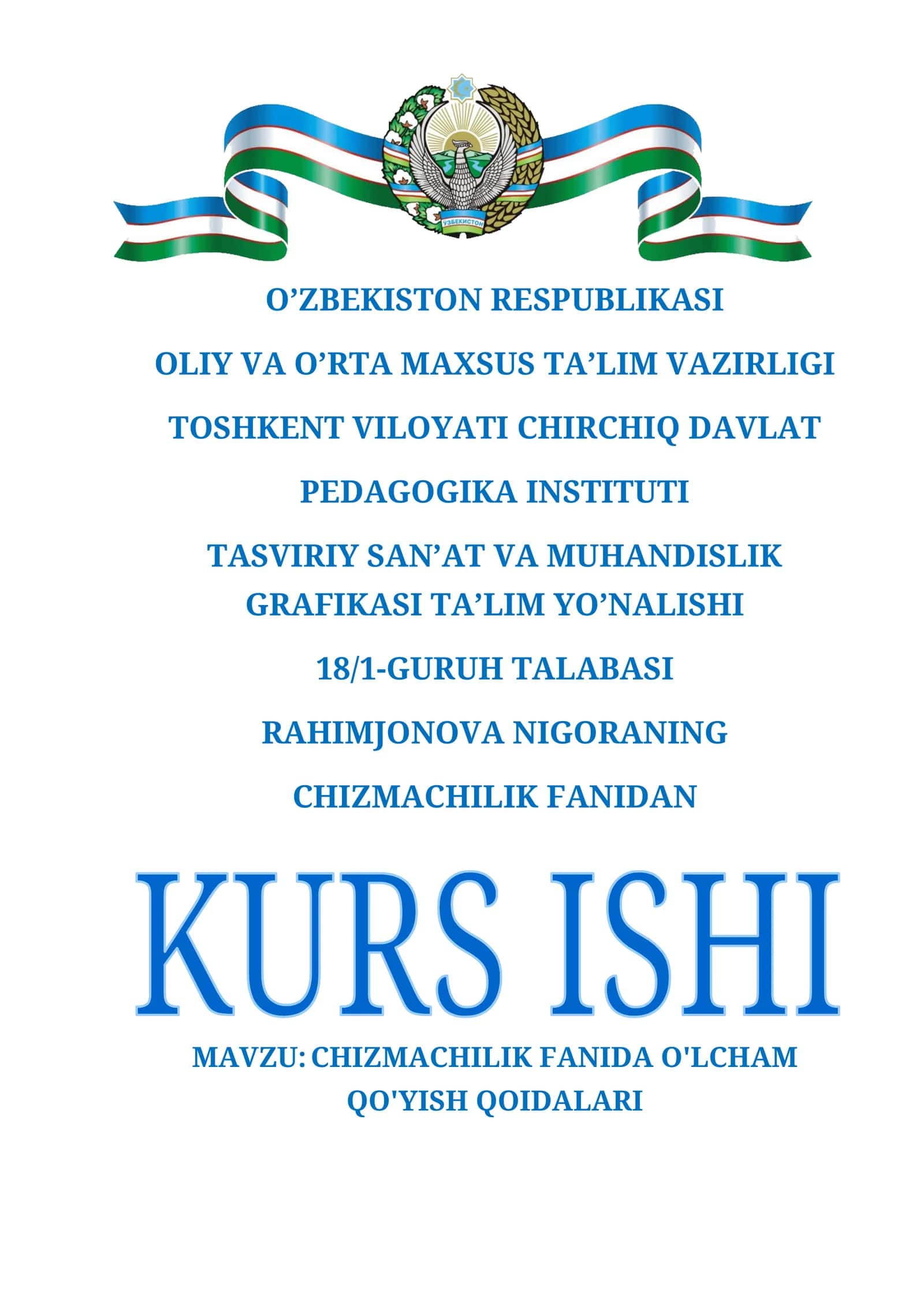CHIZMACHILIK FANIDA O'LCHAM QO'YISH QOIDALARI