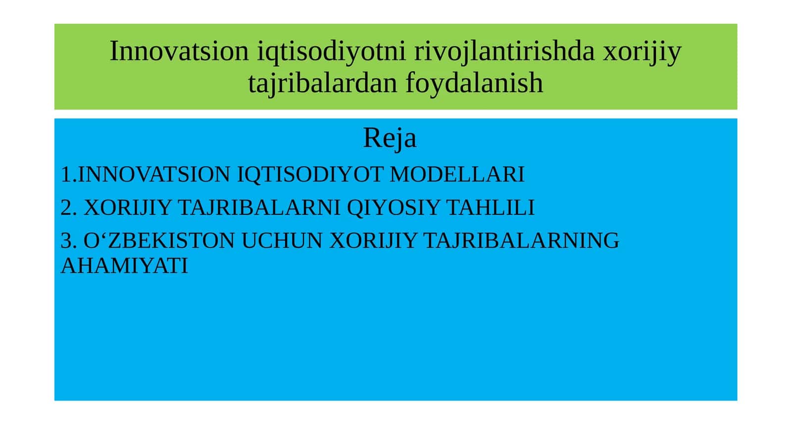 INNOVATSION IQTISODIYOT MODELLARI
