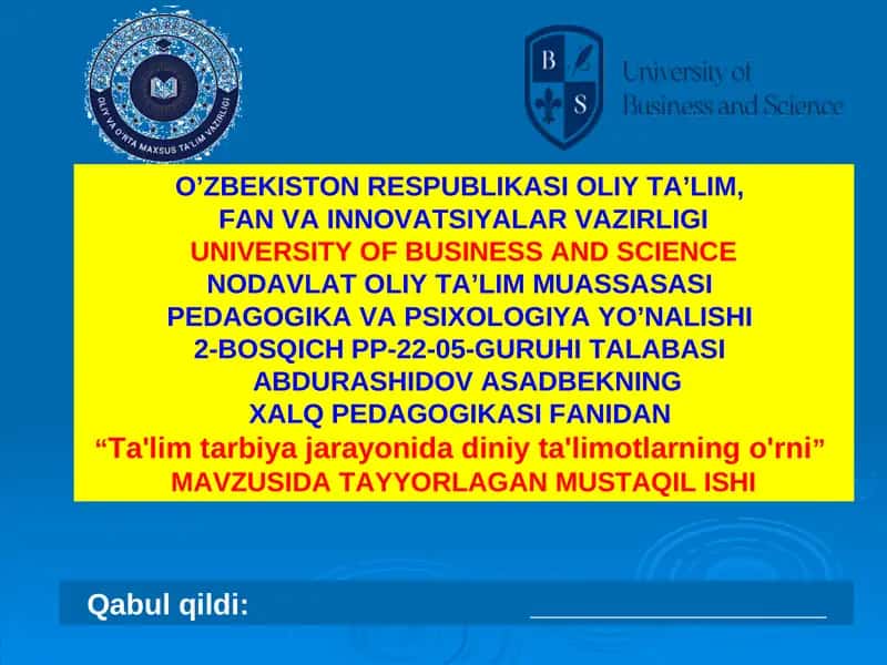 Ta'lim tarbiya jarayonida diniy ta'limotlarning o'rni