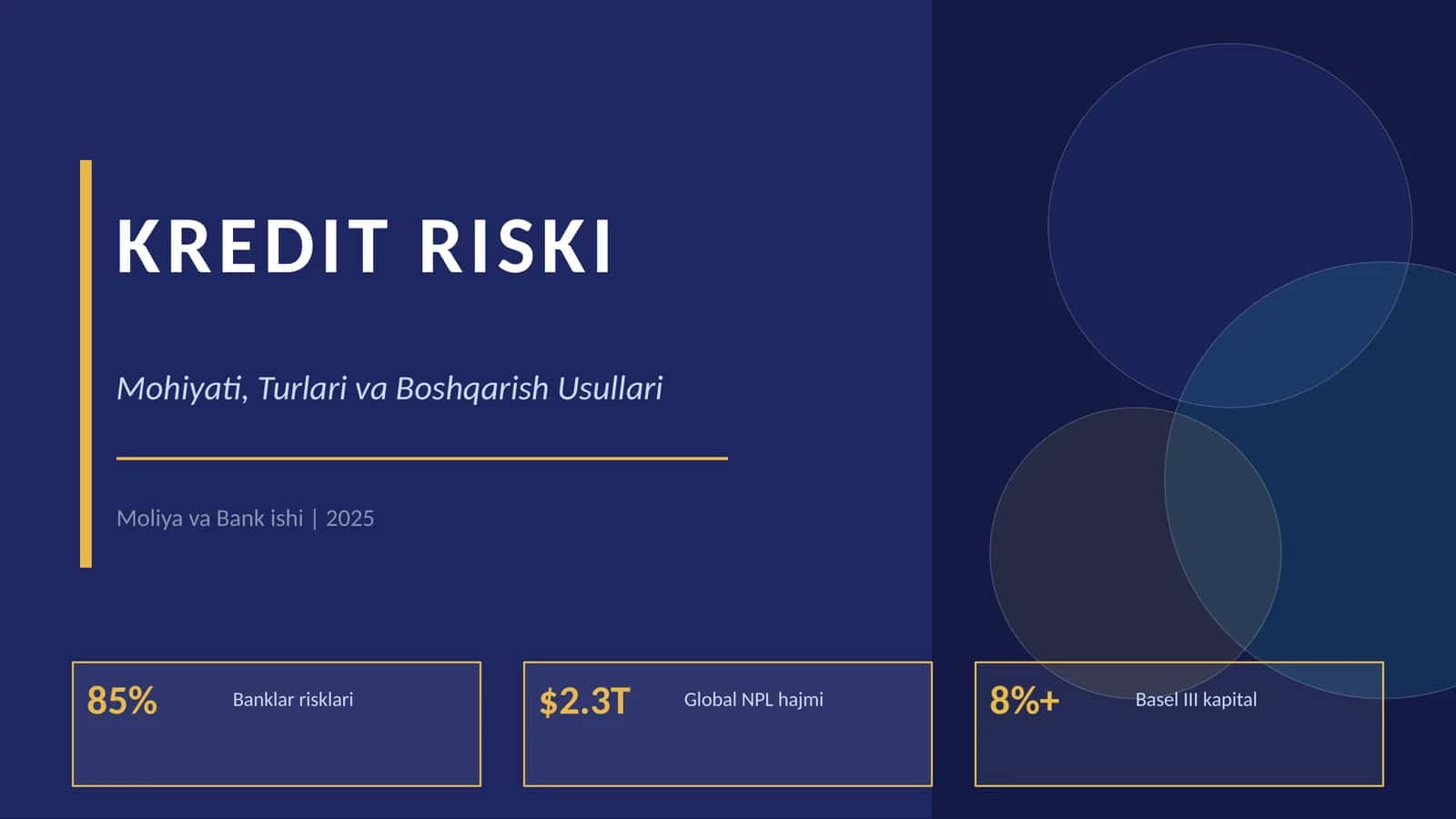 Kredit riski mohiyati, turlari va boshqarish usullari
