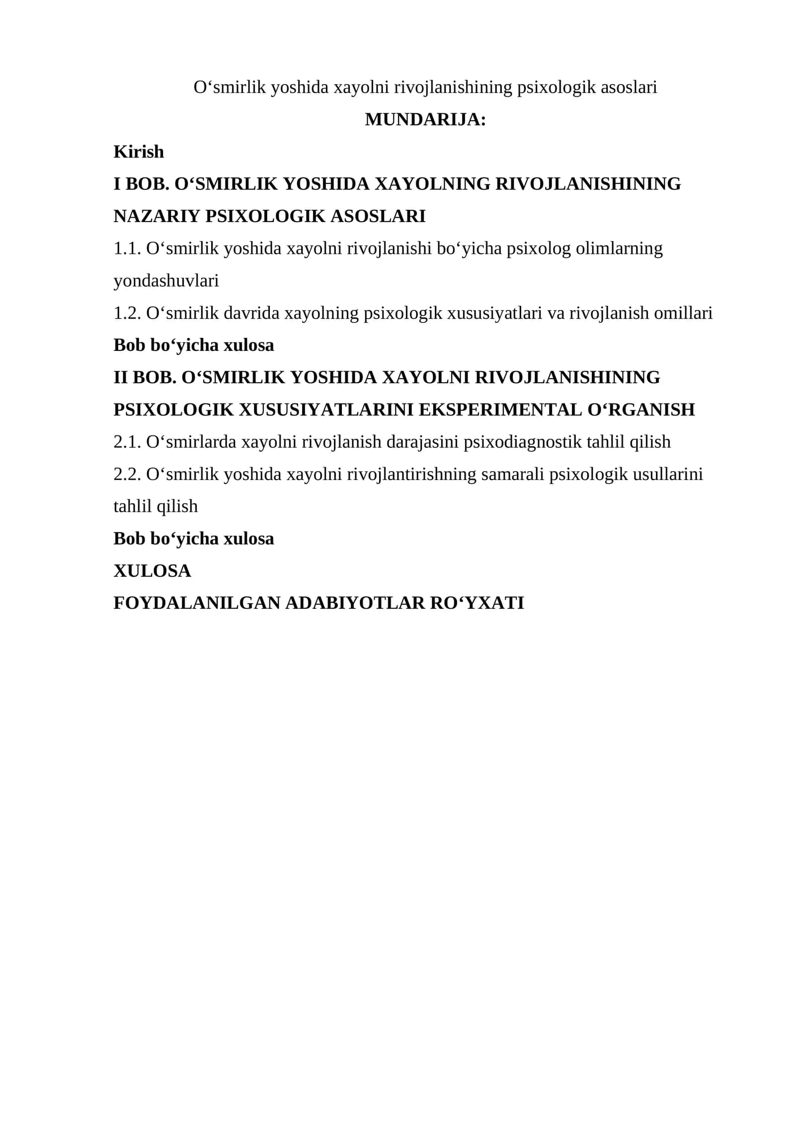 O‘smirlik yoshida xayolni rivojlanishining psixologik asoslari