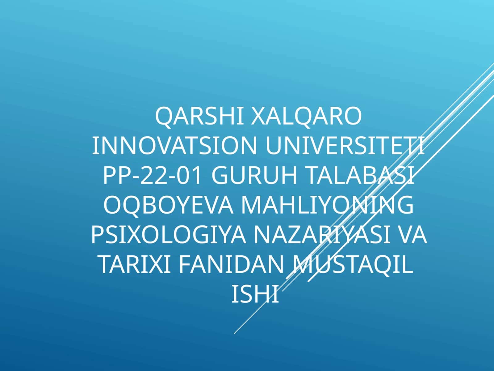 YANGI DAVR PSIXOLOGIYASIGA UMUMIY TAVSIFNOMA